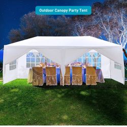 10'x20' Outdoor Party Tent, Large Wedding Birthday Tents for Parties, White Canopy Tent with 6 Removable Si detalla 