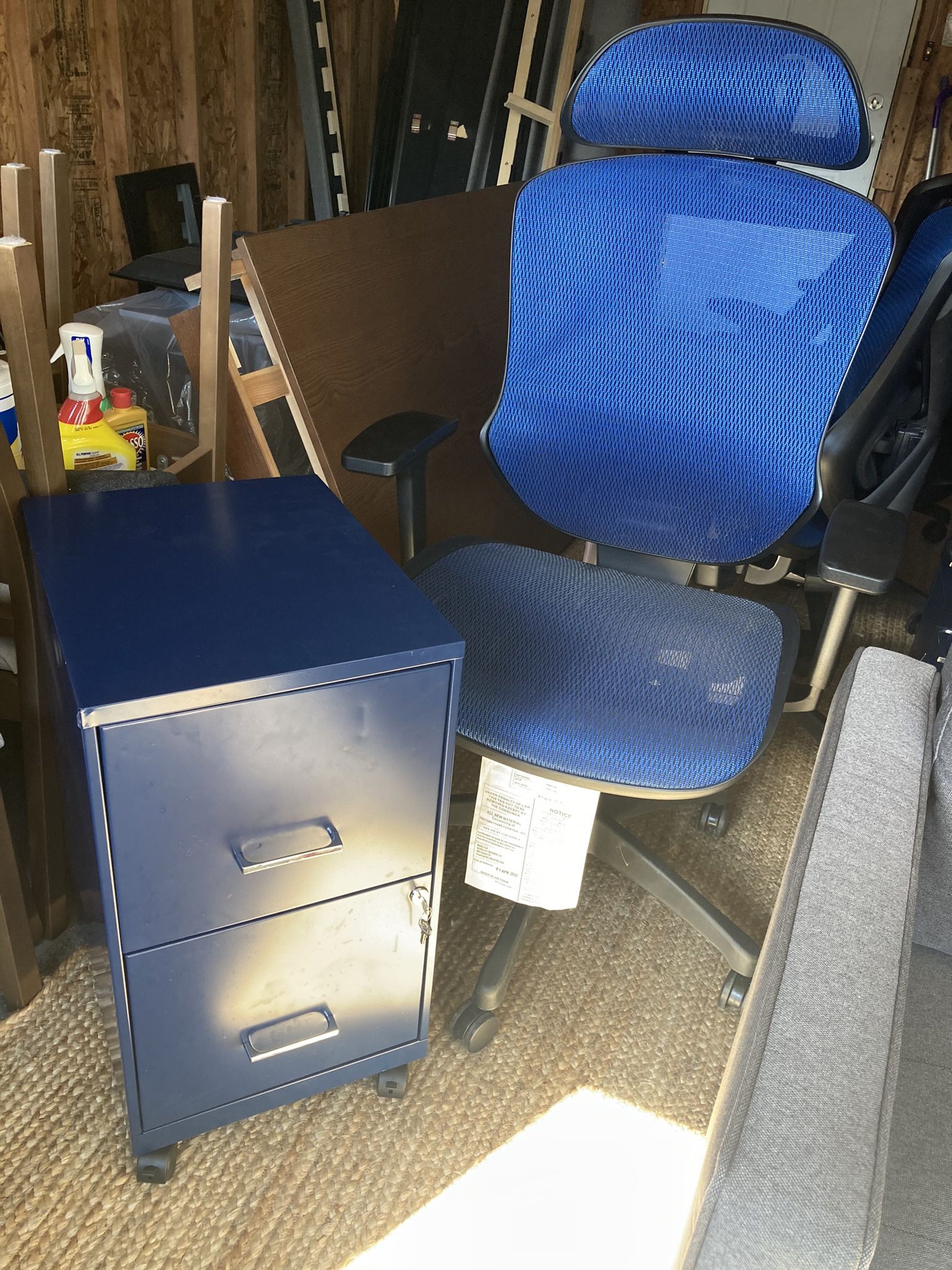 Blue Matching Desk Chair And File Cabinet With Key