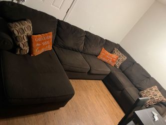obo-Dark Brown Corduroy Sectional Sofa with Chaise