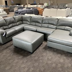 Grey Leather Sectional 