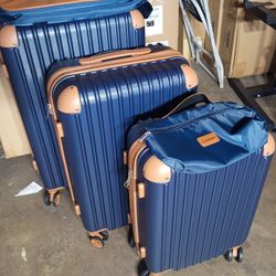 Luggage 5 Pieces Navy Blue With Brown 