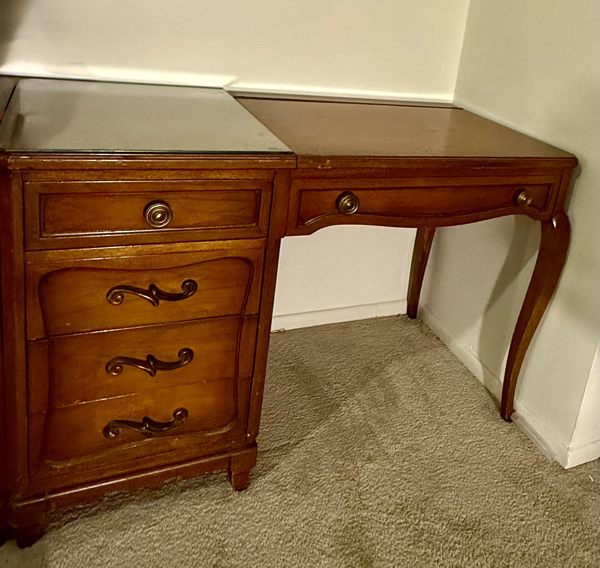 French Provincial Solid Cherry Writing Desk Vanity Table