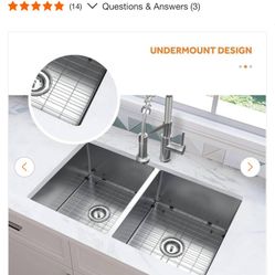 Tight Radius 36 in. Undermount 50/50 Double Bowl 18 Gauge Stainless Steel Kitchen Sink with Spring Neck Faucet 