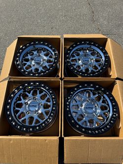5x150 Triple Chrome With Gloss Black Rings KMC KM549 GRS 17” Wheels Tundra Land Cruiser Sequoia