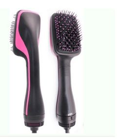 Black and pink hair dryer brush and straightener