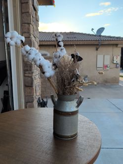 Galvanized Metal Milk Can with Dried Floral Arrangement