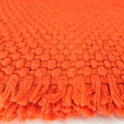 RARE Vibrant Orange Basket Weave Placemats with Shaggy Fringe 1970s - Set of Three (3)