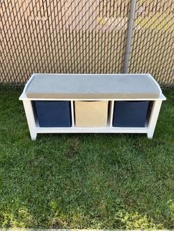 Entry bench with storage and padded cushion seat Entry bench with storage and padded cushion seat