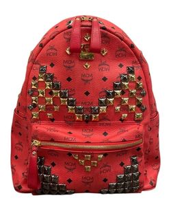 **Authentic ** MCM Visetos Studded Medium Stark Backpack - Coral
