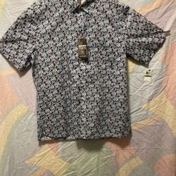 Vintage Van Hausen Men’s Large SS-Slim Fit, blue opal pattern