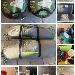 Camping gear - sleeping bags, tents, camp cookware, camp stoves, canopy, lanterns, etc….