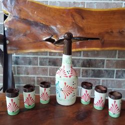 Talavera Brown Tequila Decanter Set. Clay Pots, Planters, Plants.