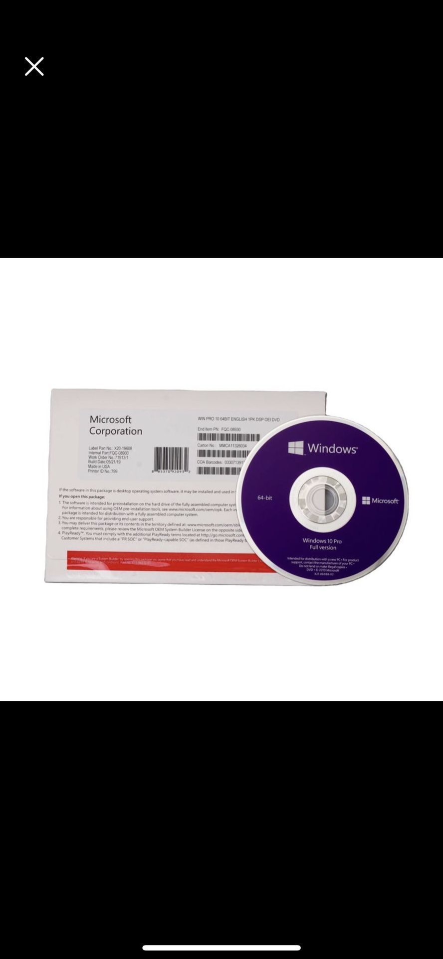 Window 10 Pro 64bit DVD Sealed Product Key Inside