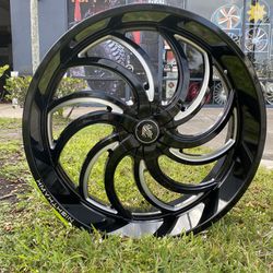 28” Nighthawk Luxury Wheels Gloss Black W/Milled Wheel Set With Tires