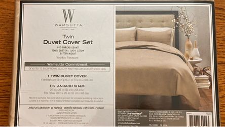 Wamsutta Twin Duvet Cover Set 400 Thread Count 100% Cotton Taupe Brand New