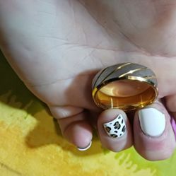 Gold And Silver Stainless Steel Striped Band, Size 14