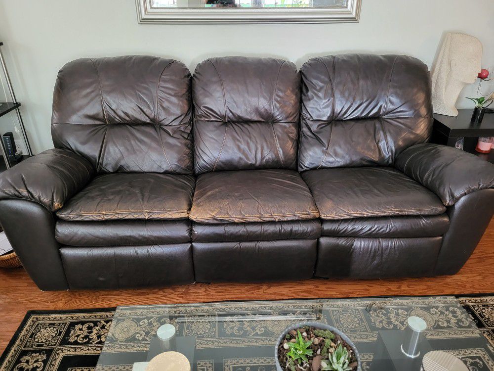 Chocolate Brown Leather Sofa/Recliner 