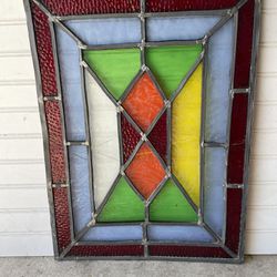 Antique Stained Glass Window With Hangers 