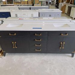 80” Beautiful Bathroom Vanity in Black, double sink soft close solid wood $1,199 