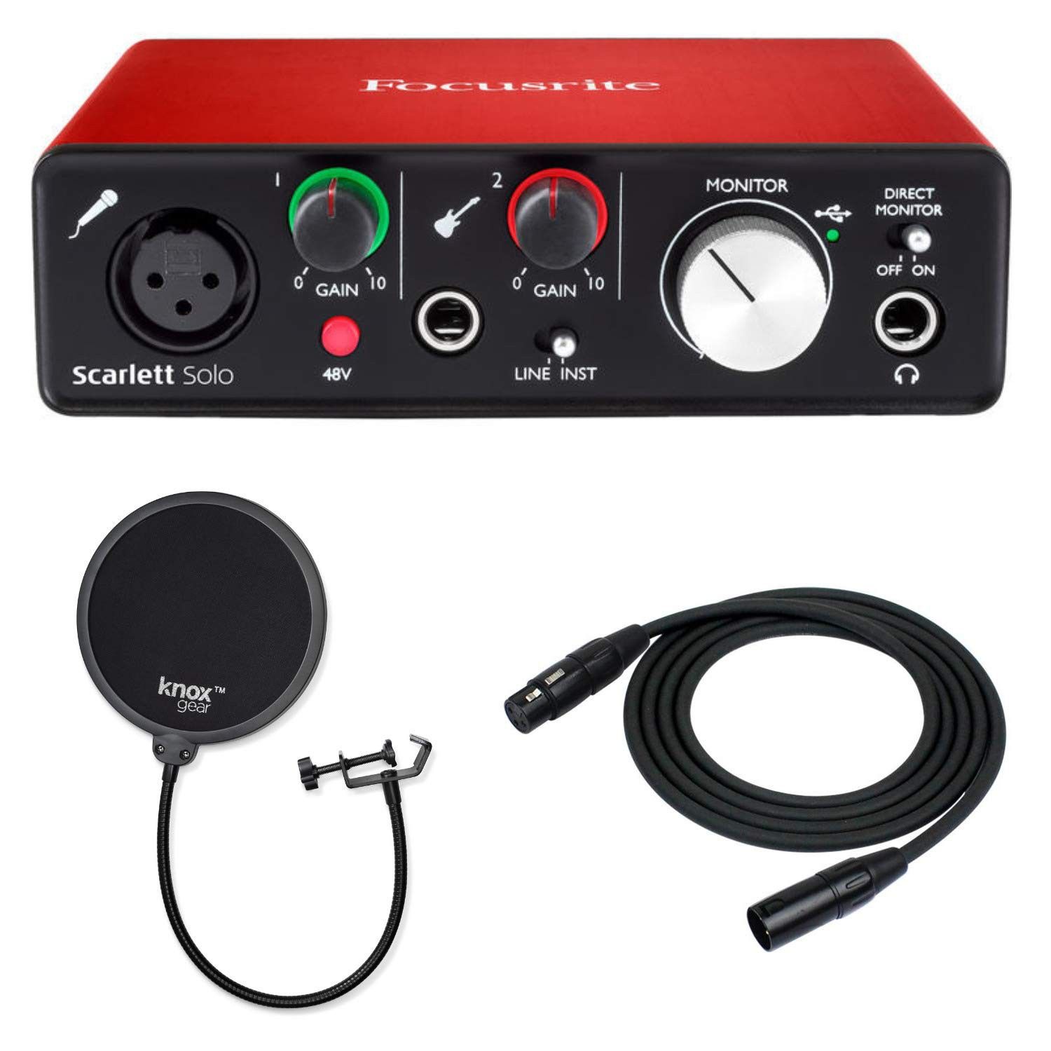 Focusrite Scarlett Solo 2nd Gen w/ Pop Filter & XLR Cable