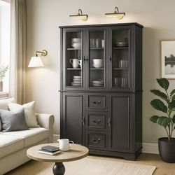 78.8'' H X 47.2'' W X 15.1'' D Vintage Style Glass Door Bookcase