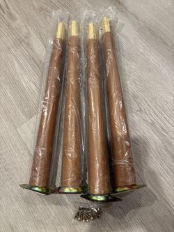 Brown Table Legs 16 inch Wood Furniture Legs with Metal Edge for Coffee Table End Table Mid-Century Modern
