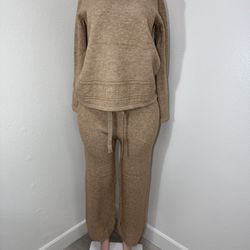 Warm Caramel Lounge Mock Neck Set Pant And Long Sleeve Top 