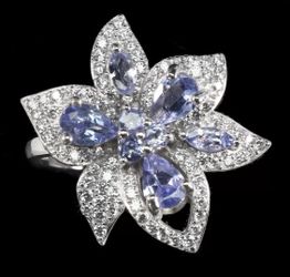 925 sterling silver Tanzanite CZ flower ring size 9