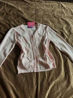 Pink Cable Knit Bow Cardigan