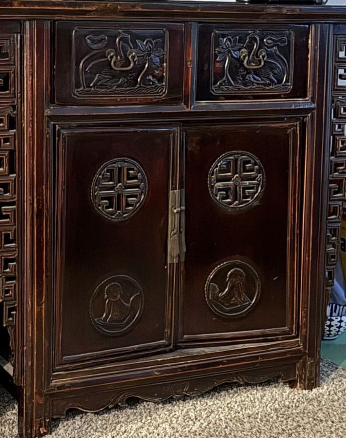 Chinese Ming Dynasty Style Butterfly Cabinet with Carved Spandrels and Doors