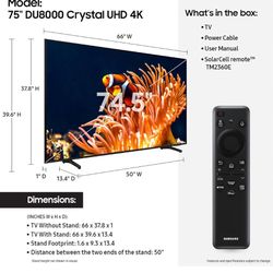 TV Samsung 75 Inch Class 4K Crystal UHD DU9000 Series HDR