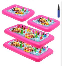 New 4 Pcs Inflatable Serving Bar Drink Cooler Ice Tray for Food,Pink
Food Drink Containers With Drain Plug, Pool Party Floating Ice Tray, Buffet Coole