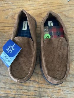 New Men’s Brown Microfiber Suede Soft Material House Slippers Size S 7/8