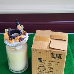 VINTAGE NEW Home Interiors Lunch At The Winery Small Candle Jar Topper 2.5" Tall