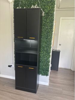 Modern Black Storage Cabinet / Pantry Cabinet w/ Rechargeable Light