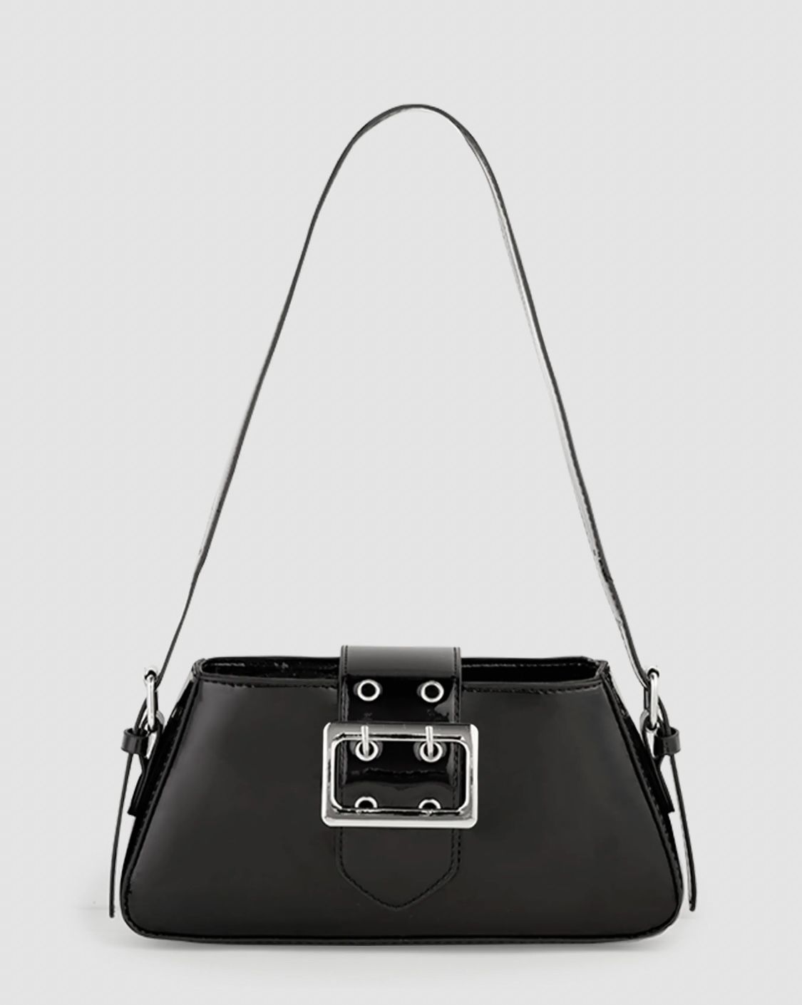 Faux Leather Double Buckle Shoulder Bag