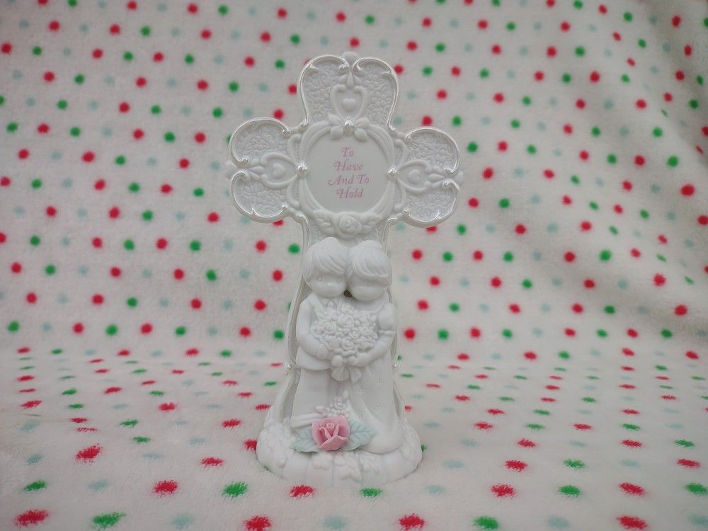 Vintage Enesco Precious Moments Anniversary Standing Cross To Have And To Hold