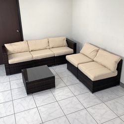 $395 (Brand New) 6pcs patio furniture set outdoor sectional set wicker rattan sofa chair set w/ cushion, glass table 
