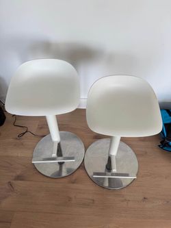 Pair of White Adjustable Swivel Bar Stools
