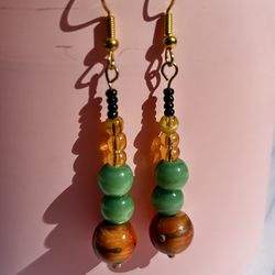 Handmade Green And Brown Drop Earrings 