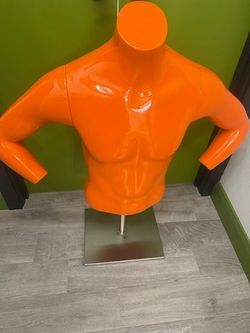 High gloss orange Male Torso Mannequin with stainless steel Stand  base