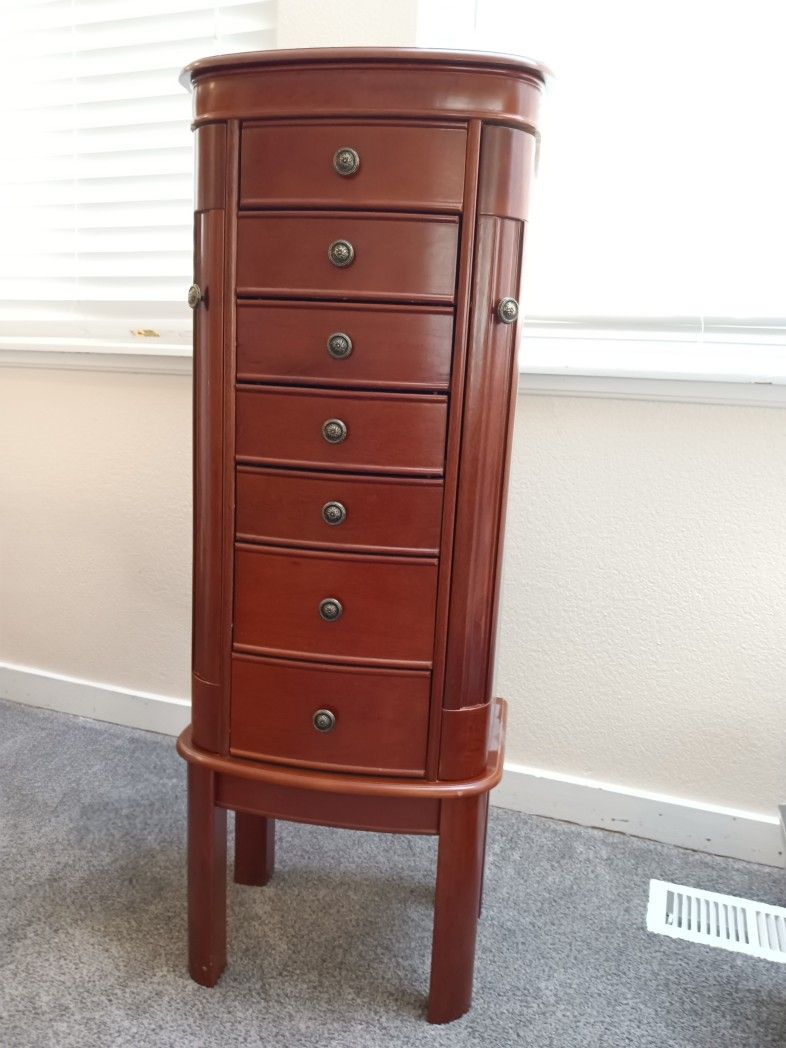 Standing Jewelry Armoire, Traditional Walnut