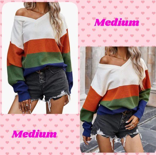 Casual Striped Color Block Knit Sweater