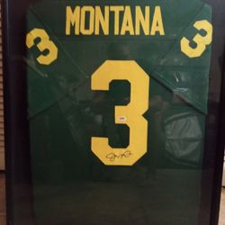 Joe Montana Sign Frame College Jersey With PSA Certificate Of Authenticity