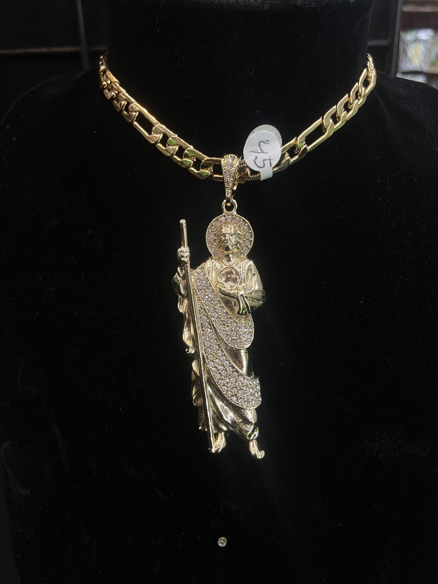 Gold Plated Figaro Chain With Saint Judas Pendent
