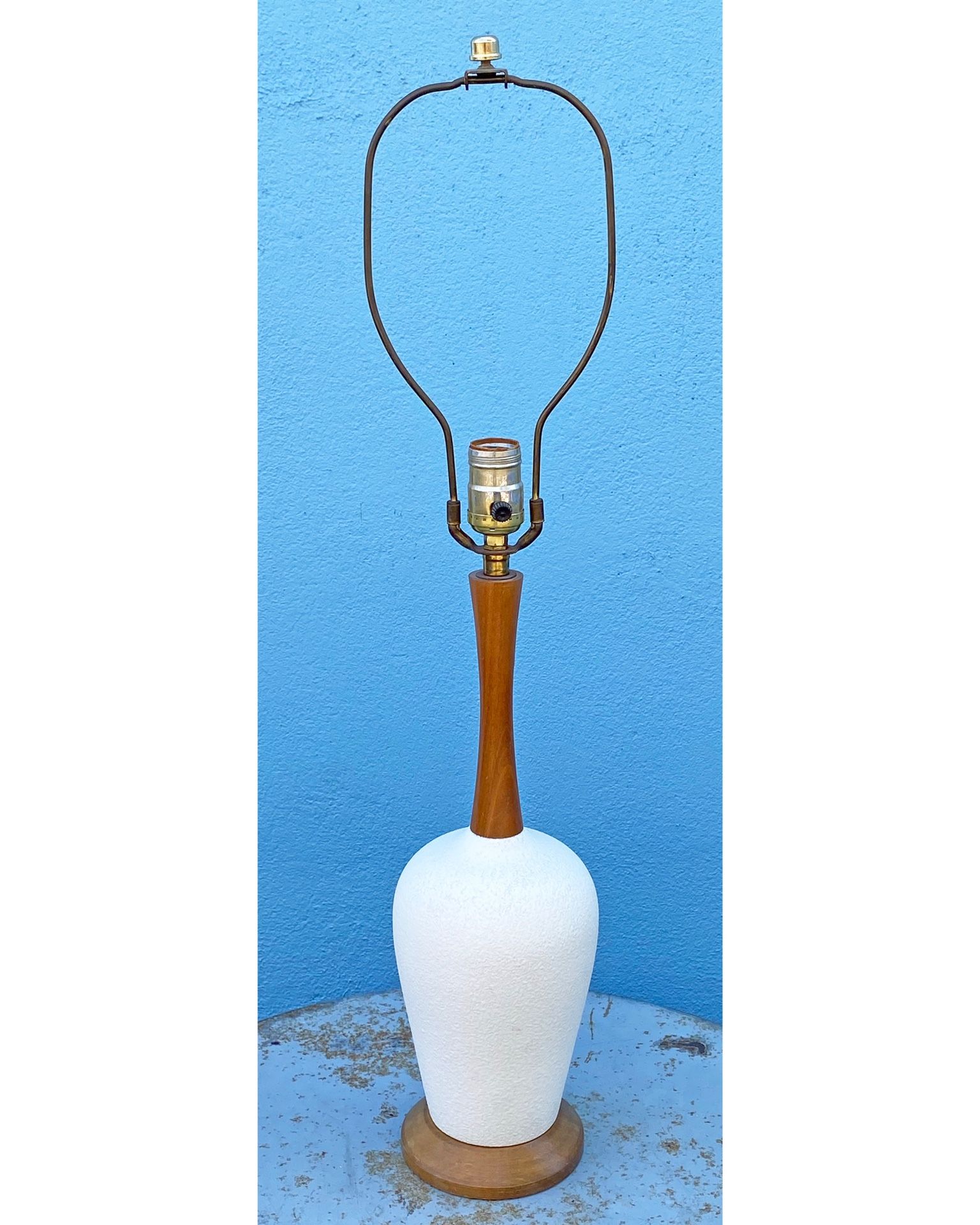 Vintage textured ceramic and walnut table lamp