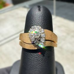 Jewelry 14k solid yellow double ring natural diamonds 0.31CTW size 6