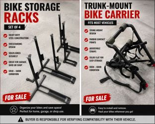 Bike Racks – Set of 4 Storage Racks + Vehicle Bike Carrier