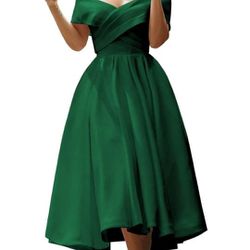 Women's Off Shoulder Satin Prom Dress Short Homecoming Party Dress Bridesmaid Gown
 Green 