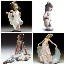 Lladro High Porcelain Figurines Woman / Girl Playing the flute, Oriental Lantern, Ballet Purple & Spring Dance | 5663 , 6150 , 6231 & 1356